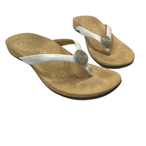 Vionic Felipa Sandal Womens 8 White Flip Flop Silver Embellished Casual Beach - Picture 1 of 8